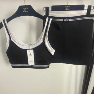 ALO Yoga Black and White Sports Bra Set